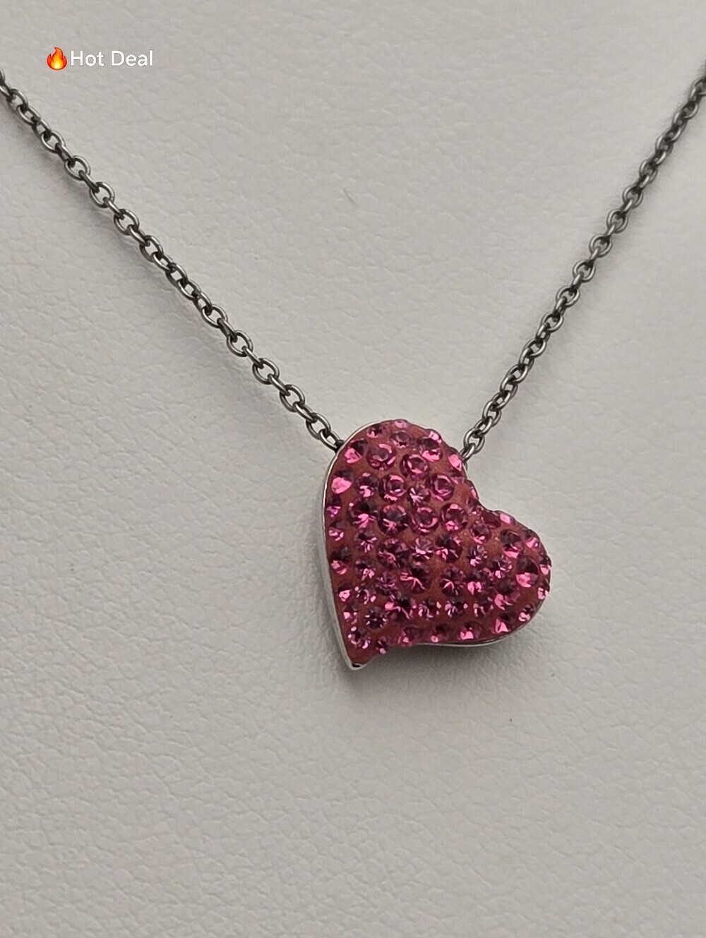 Swarovski Eros Rose Heart Pendant Necklace Swan Signed Pink Crystal 17"